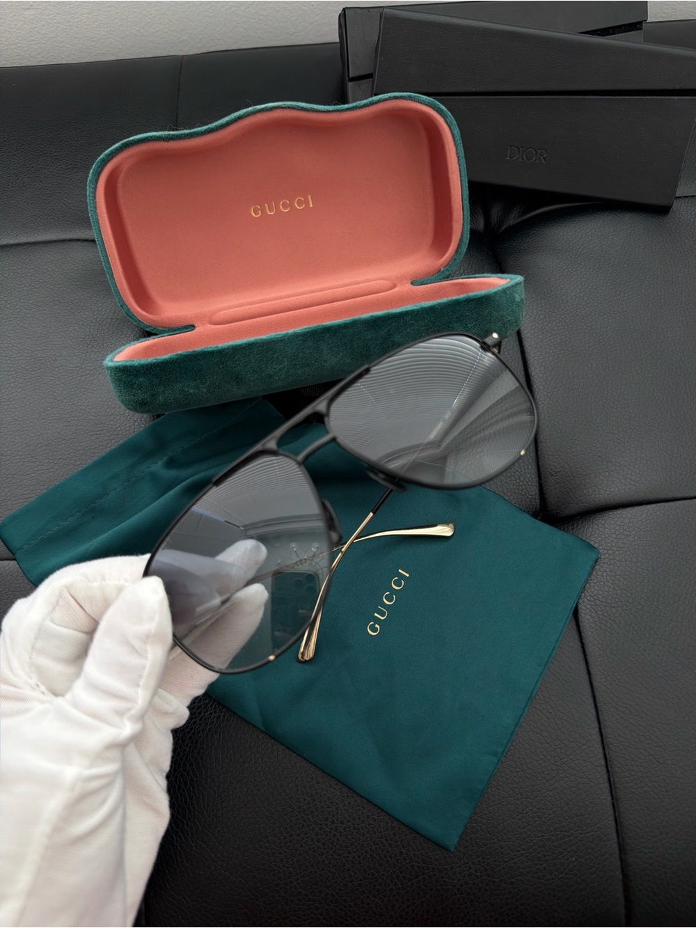 Gucci aviator sunglasses, black and gold
